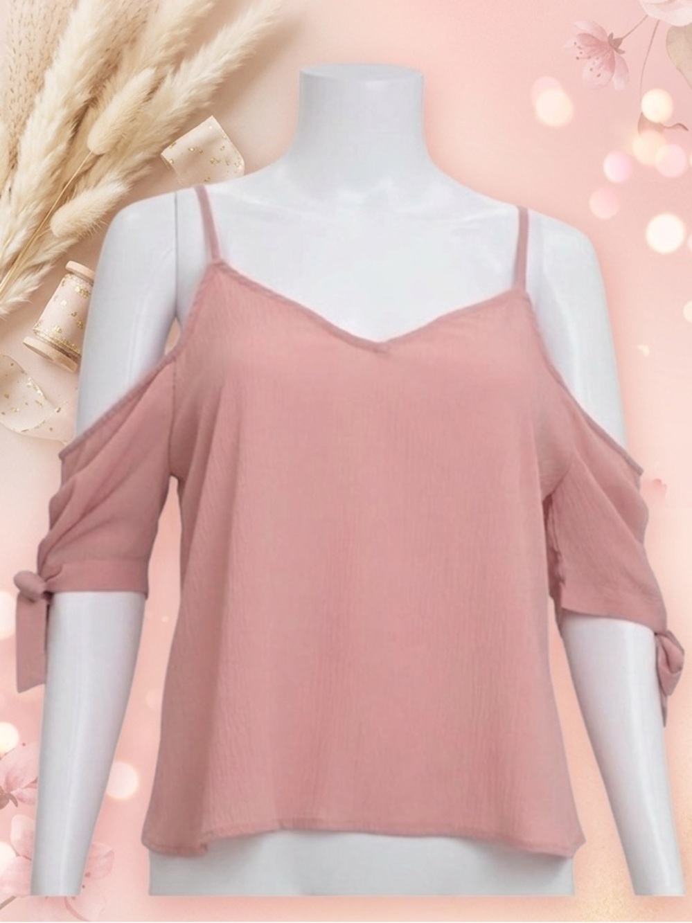 LA Hearts Women's Pink Cold-Shoulder Spaghetti Strap Top Size Small